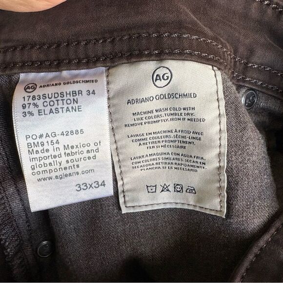 AG Adriano Goldschmied The Tellis Dark Brown Pants mens size 33 office work - Picture 8 of 8